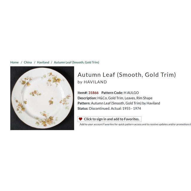 Haviland, French Limoges Gold Trimmed Autumn Leaf Luncheon Plates - Set of 6 For Sale - Image 9 of 10