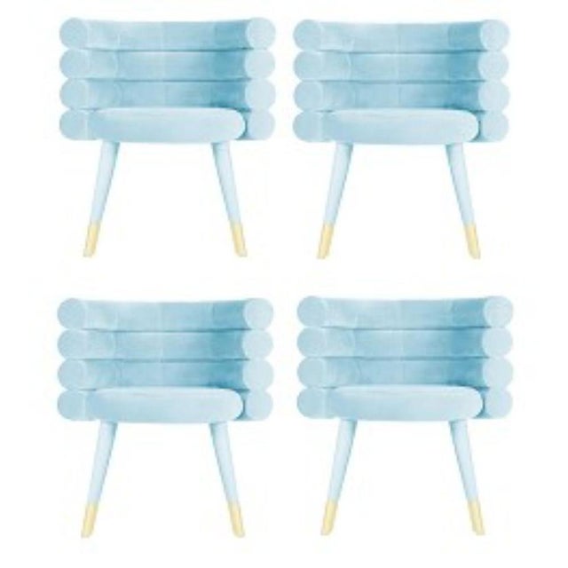 Set of 4 sky blue marshmallow dining chairs, Royal Stranger Dimensions: 78 x 70 x 60 cm Materials: Velvet upholstery and...