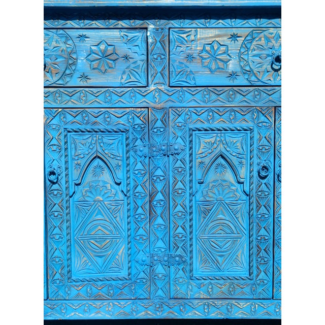 Blue Wash Handmade Moroccan Berber‑Style Wooden Sideboard For Sale In Orlando - Image 6 of 9