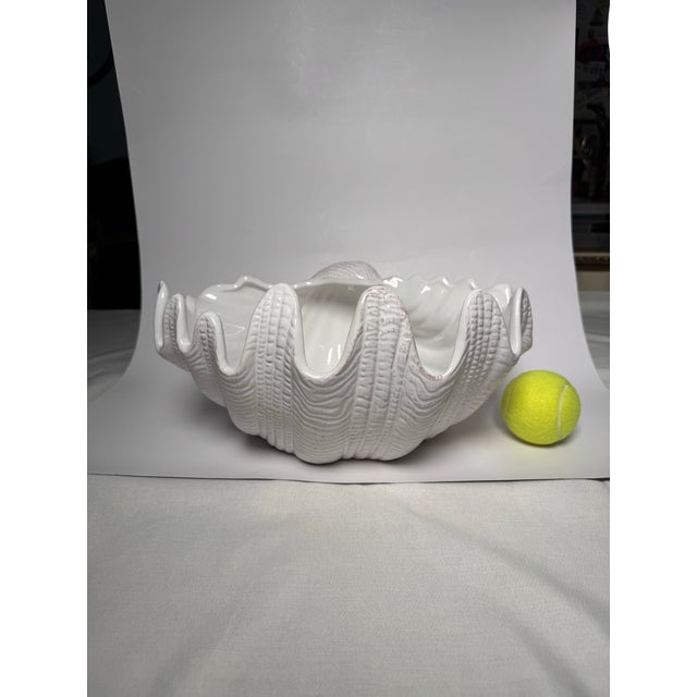 Coastal Nautical White Ceramic Clamshell Serving Bowl For Sale - Image 11 of 12