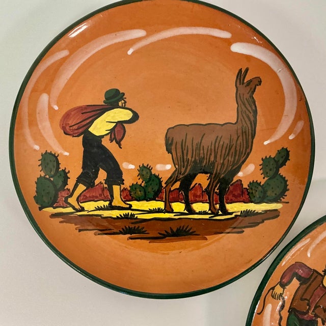 Terra Cotta 1950s Vintage Southwestern Folk Art Boho Chic Peruvian Terra Cotta Dinner Plates - Set of 5. For Sale - Image 8 of 11