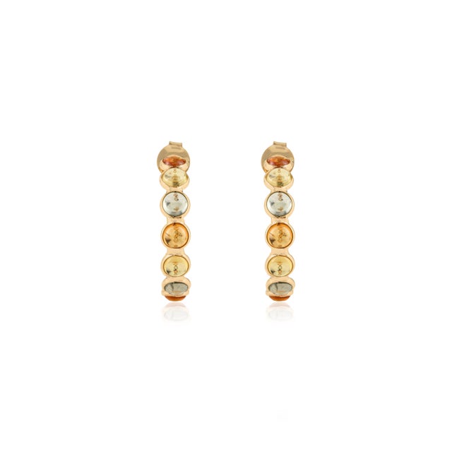 American Artistic 5.59 Ct Cabochon Cut Multi Tourmaline Hoop Earrings in 18k Yellow Gold For Sale - Image 3 of 11