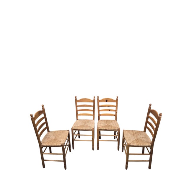 Vintage French Country Rush Seat Ladder Back Dining Chairs – Set of 4 For Sale - Image 11 of 11