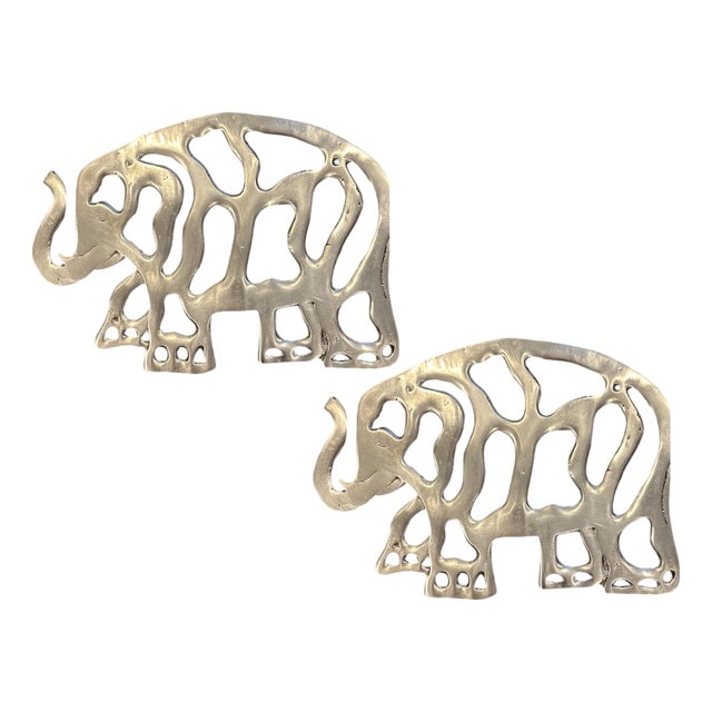 Vintage Brass Elephant Trivets, a Pair For Sale