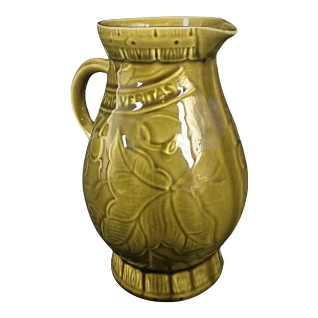 Early 20th Century Sarreguemines Pitcher or Jug With Grape and Vine Flower Design For Sale