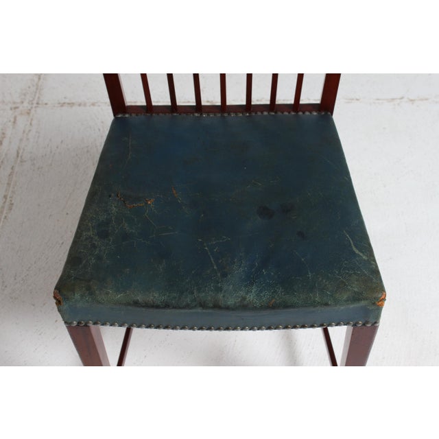 Vintage Dining Chairs in Mahogany with Blue Leather Seats from Fritz Hansen A/S, 1940s, Set of 8 For Sale - Image 18 of 18