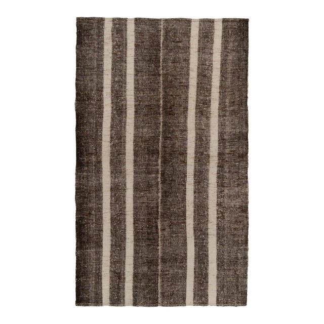 Brown Vintage Turkish Kilim Rug in Beige-Brown Stripe Patterns For Sale - Image 8 of 8