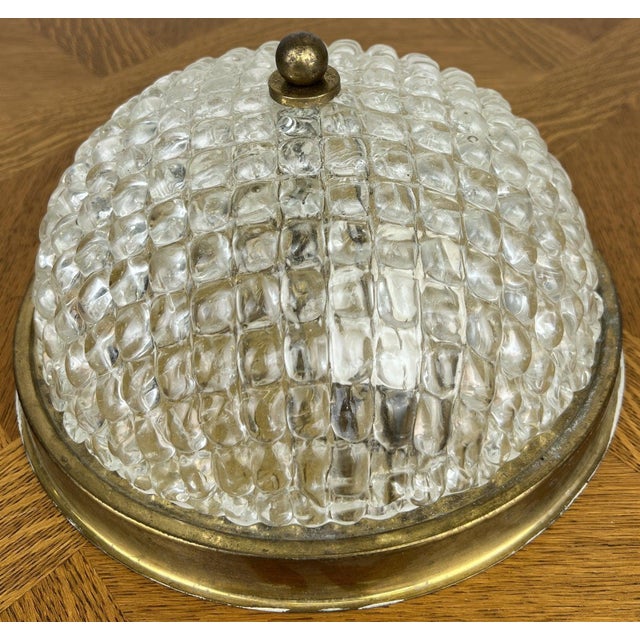 Vintage French Brass Ceiling Lamp in Glass For Sale - Image 3 of 16
