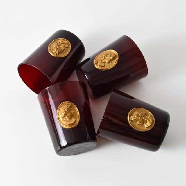 Mid-Century Ruby Red Gold Medallion Tumblers, Set of 4 For Sale - Image 4 of 11