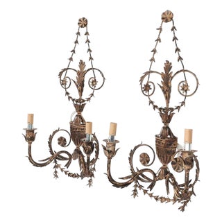 Fine Pair of Lillian August Florentine Italian Tole Style Lighting Sconces For Sale