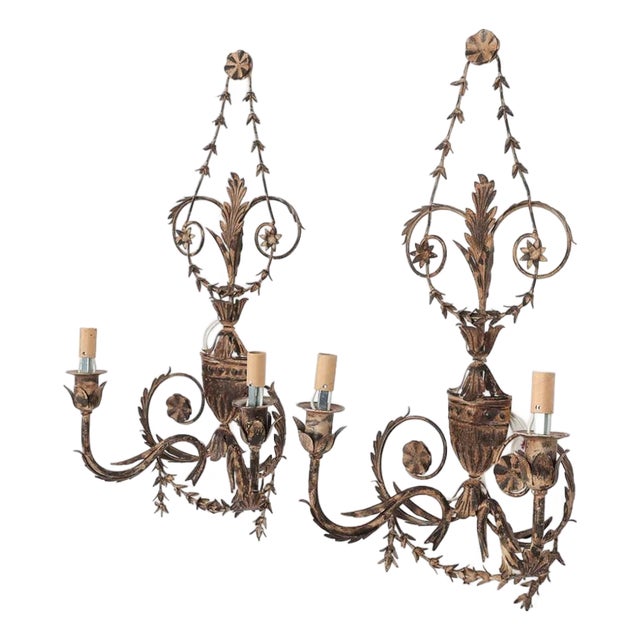 Fine Pair of Lillian August Florentine Italian Tole Style Lighting Sconces For Sale