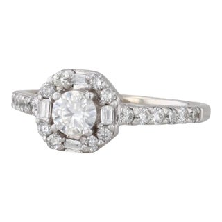 0.75ctw Round Diamond Halo Engagement Ring 14k White Gold Size 6.5 Cathedral For Sale