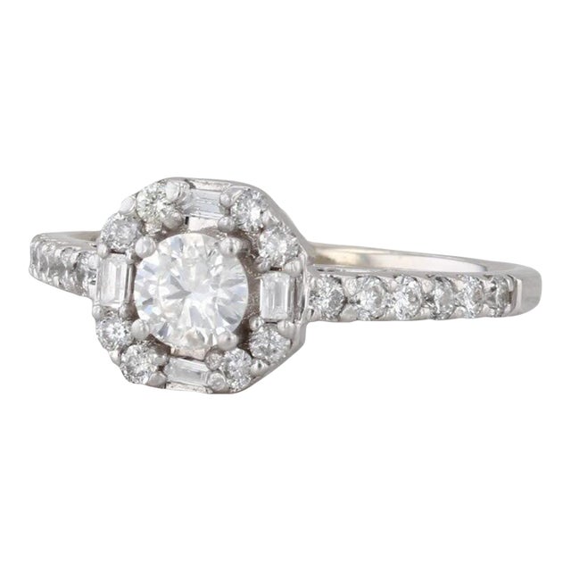 0.75ctw Round Diamond Halo Engagement Ring 14k White Gold Size 6.5 Cathedral For Sale