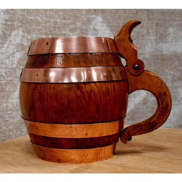 Antique Oak and Copper Barrel-Form Tavern Beer Stein, 1890 For Sale - Image 6 of 11