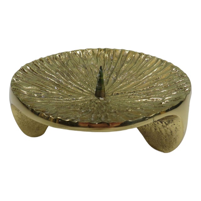 Brutalist Sculptural Brass Tripod Candleholder, 1970s For Sale