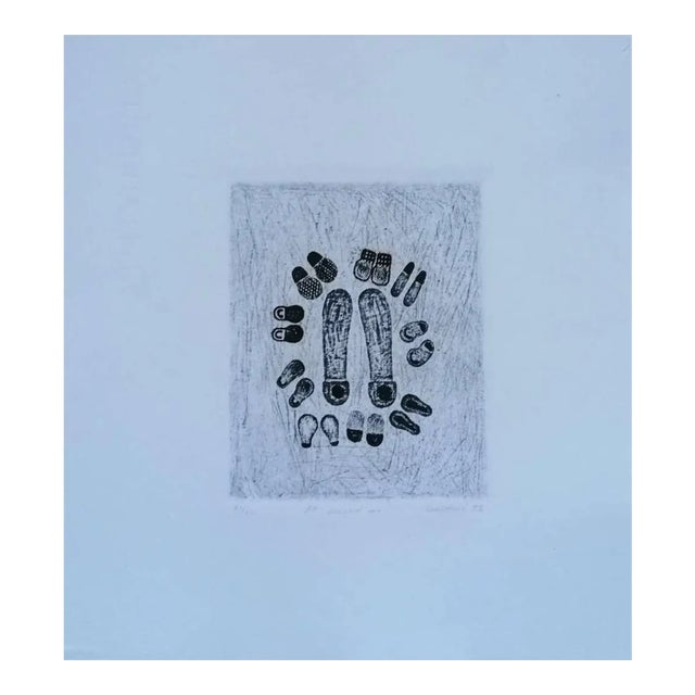 Unknown, Slippers, Etching on Paper Signed Kokotovic, 1973 For Sale