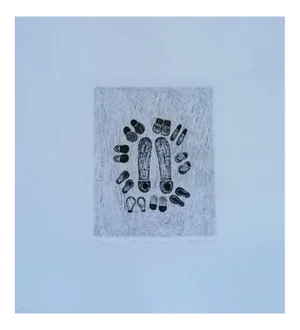 Unknown, Slippers, Etching on Paper Signed Kokotovic, 1973