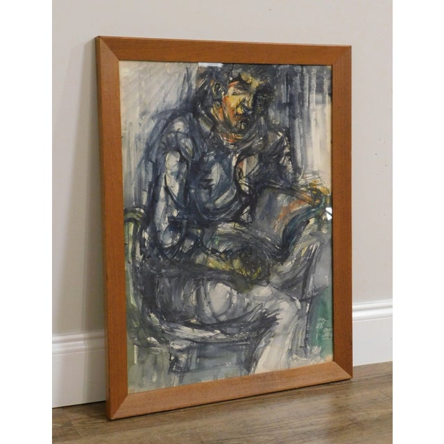 Late 20th Century Vintage Modernist Figural Watercolor Original Painting For Sale - Image 5 of 13