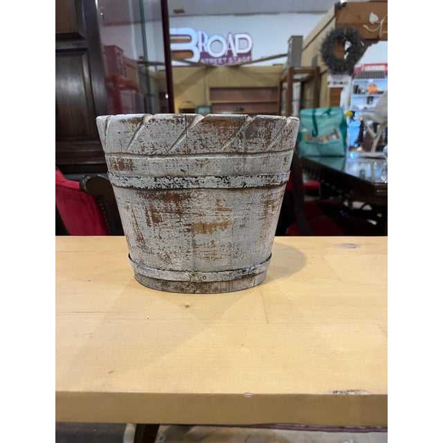 Vintage Rustic Hand-Carved Wooden Planter Buckets – Pair For Sale - Image 9 of 10