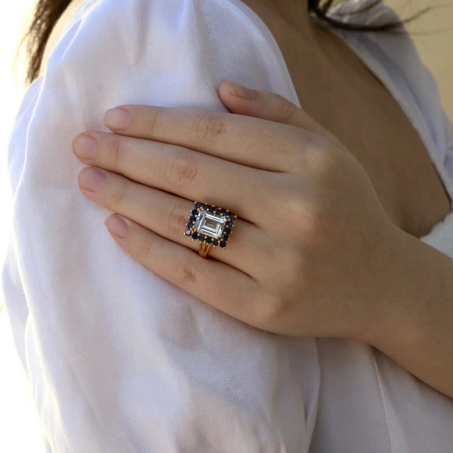Contemporary Nina Zhou Margaret Aquamarine Sapphire Cocktail Ring in 14k Yellow Gold (All Sizes Available) For Sale - Image 3 of 8