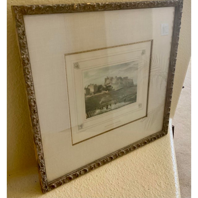Early 20th Century Antique Hand-Colored Engraving of Edinburgh Castle in Ornate Frame For Sale - Image 5 of 9