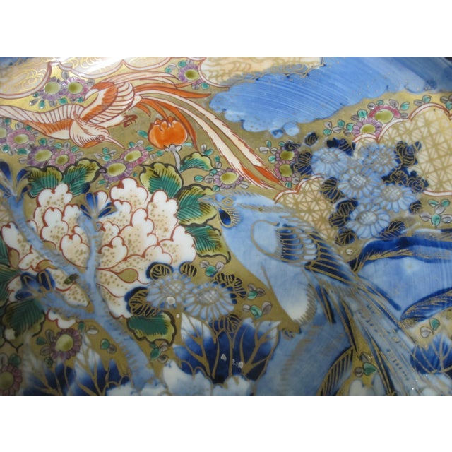 Early 20th Century Japanese Large 11" Blue & Gold Phoenix Bird & Flower Landscape Bowl For Sale - Image 5 of 5