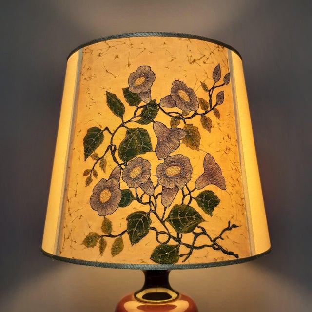 Purple Ceramic Table Lamp with Floral Fabric Lampshade, 1960s For Sale - Image 9 of 15