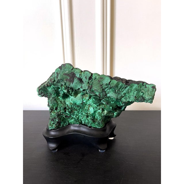 Natural Malachite Rock on Display Stand as a Scholar Stone For Sale - Image 4 of 14