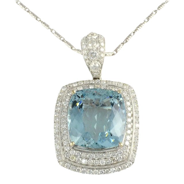 This is part of Chairish’s Fine Jewelry assortment. Estate Orianne GIA certified 26.85 carat natural aquamarine pendant...