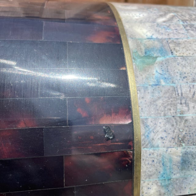 Metal Karl Springer Style Tessellated Horn Stone & Fossilized Coral Dome BoxStone Box For Sale - Image 7 of 12