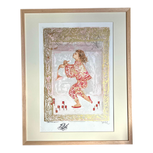 Original Lithograph of a Girl With a Bugle Artist Signed.