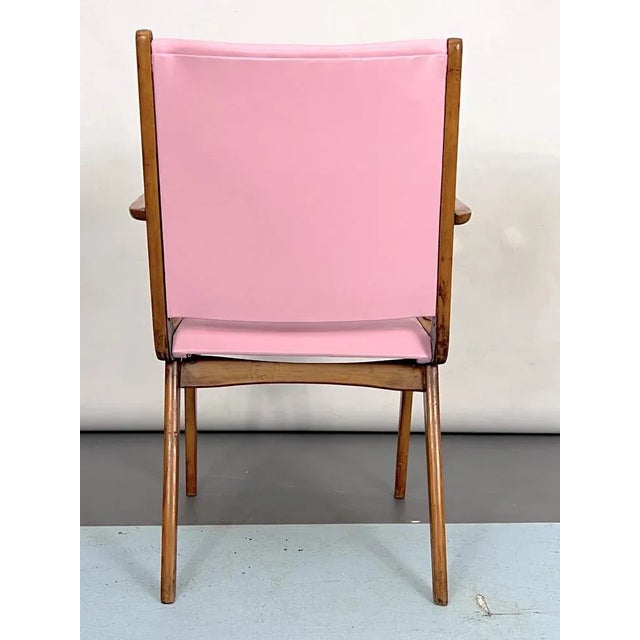 Brown Vintage Italian Wood Accent Chair in Pink Leatherette, Italy, 1950s For Sale - Image 8 of 11