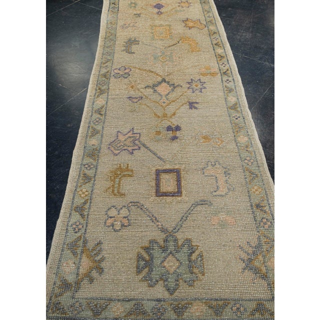 Turkish Oushak Runner Rug Multicolor Handwoven Wool Rug 3' X 9'6" For Sale - Image 4 of 9