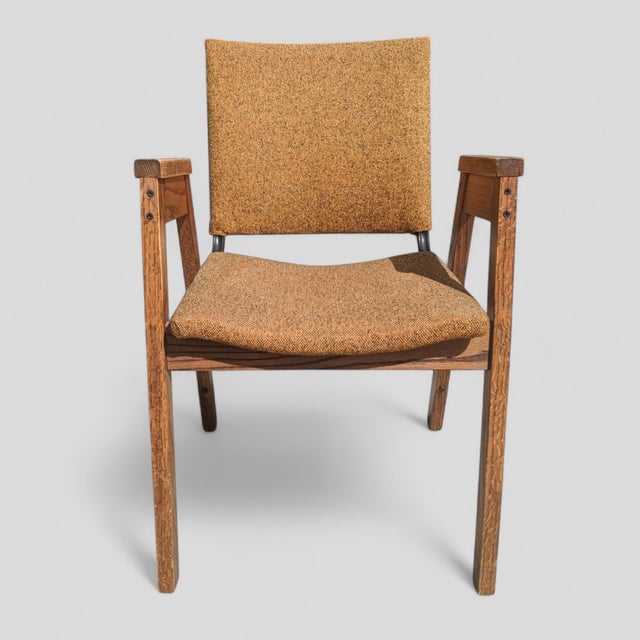 Franco Albini Vintage Mid Century Modern Wooden Upholstered Arm Chair Desk Chair For Sale - Image 4 of 11