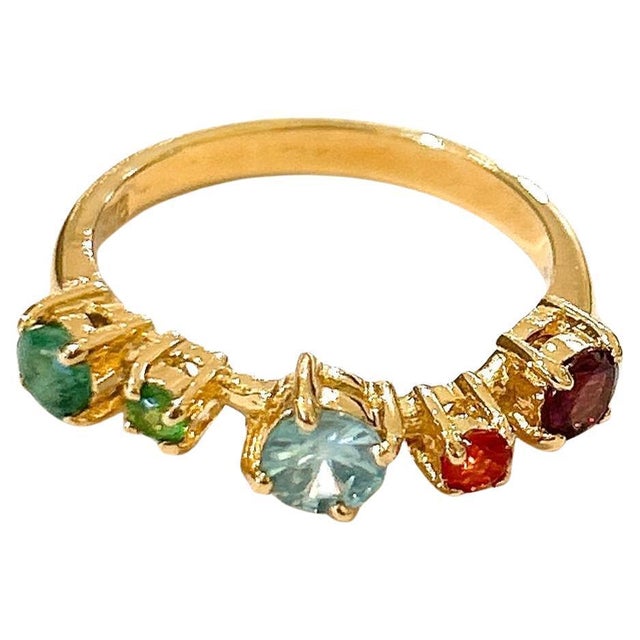 Bochic “Orient” Amethyst & Fancy Color Gems Band In 18K Gold & Silver, Size 7 For Sale