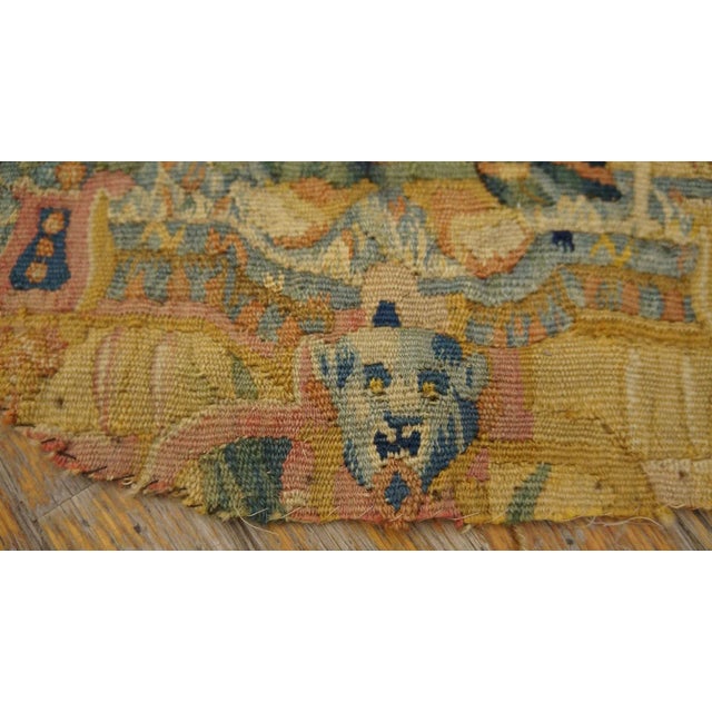 Camel 1650s Camel Belgian Floral Flemish Tapestry Set 2' 6"x 4' 6" Silk Flatweavve Carpet Rug For Sale - Image 8 of 9