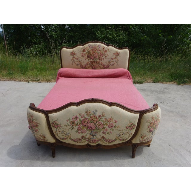 Sleigh Bed in Wood and Jacquard Fabric, 1950 For Sale - Image 15 of 18
