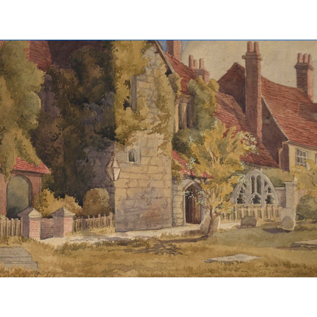 Late 19th Century English Mansion by the Cemetery - Late 1800s Watercolor on Paper by Lucy Cooper For Sale - Image 5 of 7
