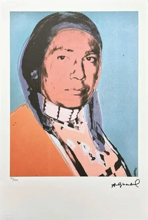 After Andy Warhol, Russell Means Blue-Orange, 1980s, Lithograph