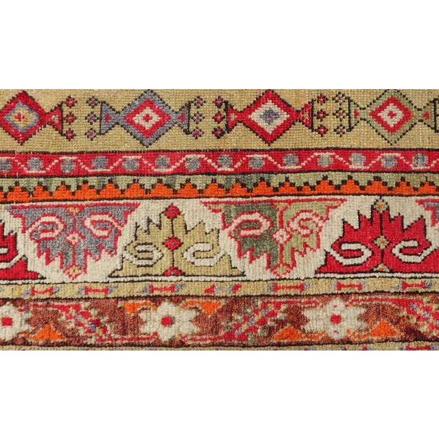 Colorful Antique Turkish Small Oushak Carpet in Multi Layered Design For Sale - Image 14 of 14
