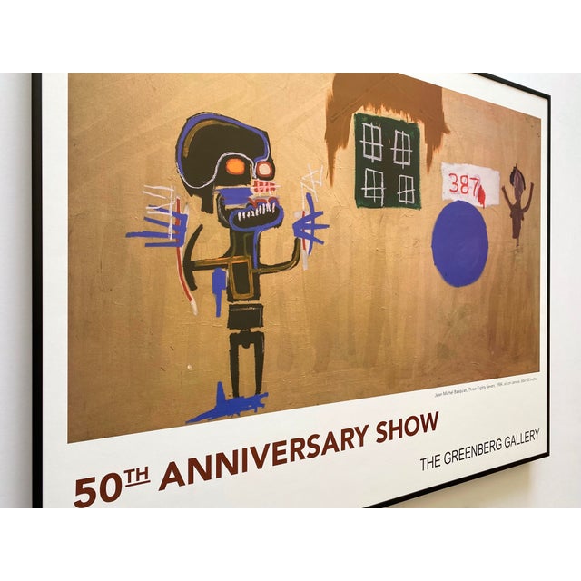 Jean Michel Basquiat Lithograph Print Framed Neo-Expressionist Exhibition Poster " Three Eighty Seven " 1984 For Sale In Kansas City - Image 6 of 12