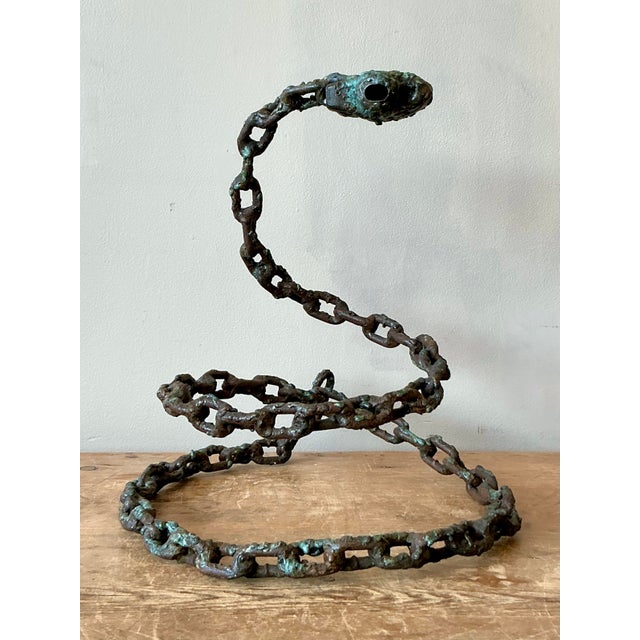 Vintage Boho Brutalist Chain Link Snake Sculpture For Sale In West Palm - Image 6 of 8