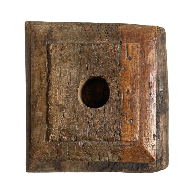 Indian Antique Indian Rustic Column Base Candle Stand For Sale - Image 3 of 4