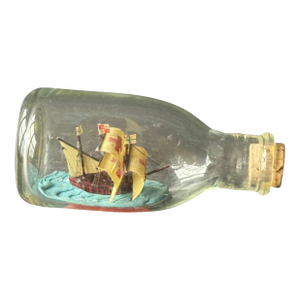 Galleon Masted Ship in a Bottle Nautical Folk Art