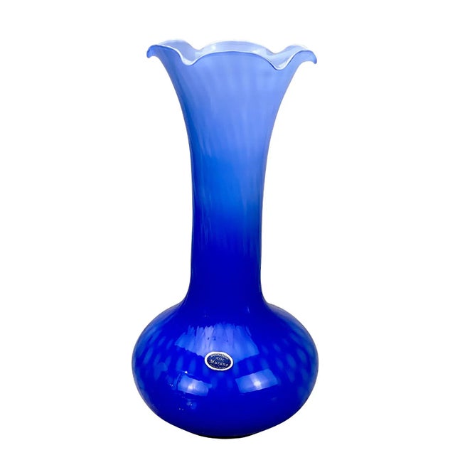 Blue Vintage Italian Murano Cobalt Blue Blown Art Glass Flared Vase For Sale - Image 8 of 8