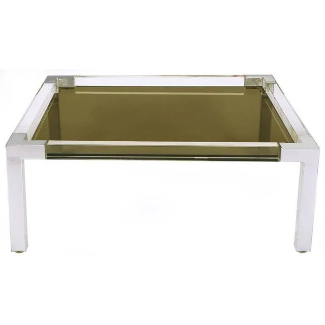 Mid-Century Modern Chrome and Lucite Coffee Table With Smoked Glass Top Manner of Charles Hollis Jones For Sale - Image 3 of 7
