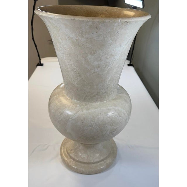 Mid 20th Century Large 20-Inch Hand-Carved Solid Alabaster Neoclassical Pedestal Urn Vase For Sale - Image 5 of 7