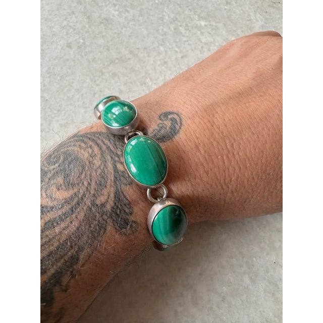 Gorgeous Vintage Sterling Silver and Malachite Inlay Bracelet.