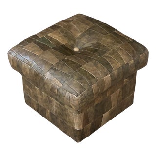 Khaki Leather Patchwork Ottoman in the style of de Sede, 1970s For Sale