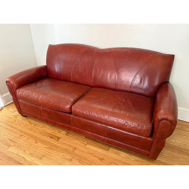 Vintage Ralph Lauren Style Distressed Art Deco Leather Sofa For Sale - Image 17 of 17